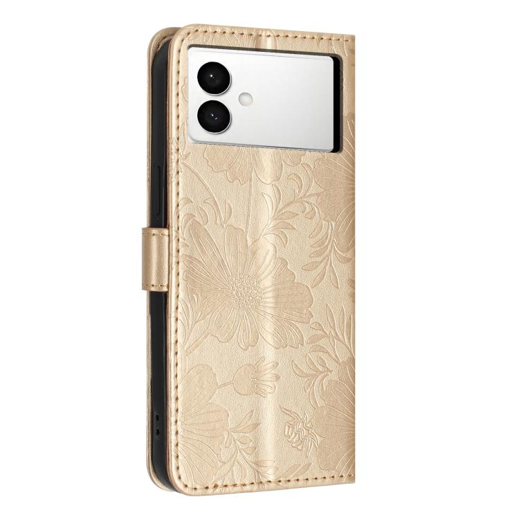 For Samsung Galaxy S26 Edge 5G Sunflower Embossed Vegan Leather Phone Case with Small Black Rope