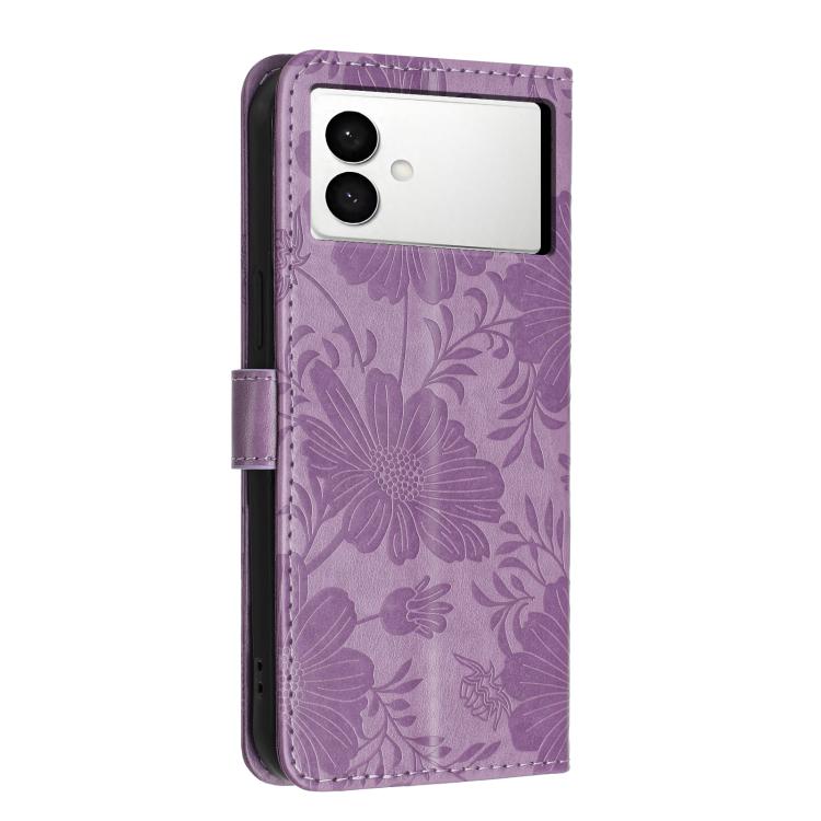 For Samsung Galaxy S26 Edge 5G Sunflower Embossed Vegan Leather Phone Case with Small Black Rope