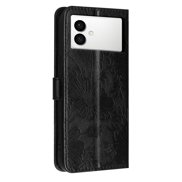For Samsung Galaxy S26 Edge 5G Sunflower Embossed Vegan Leather Phone Case with Small Black Rope