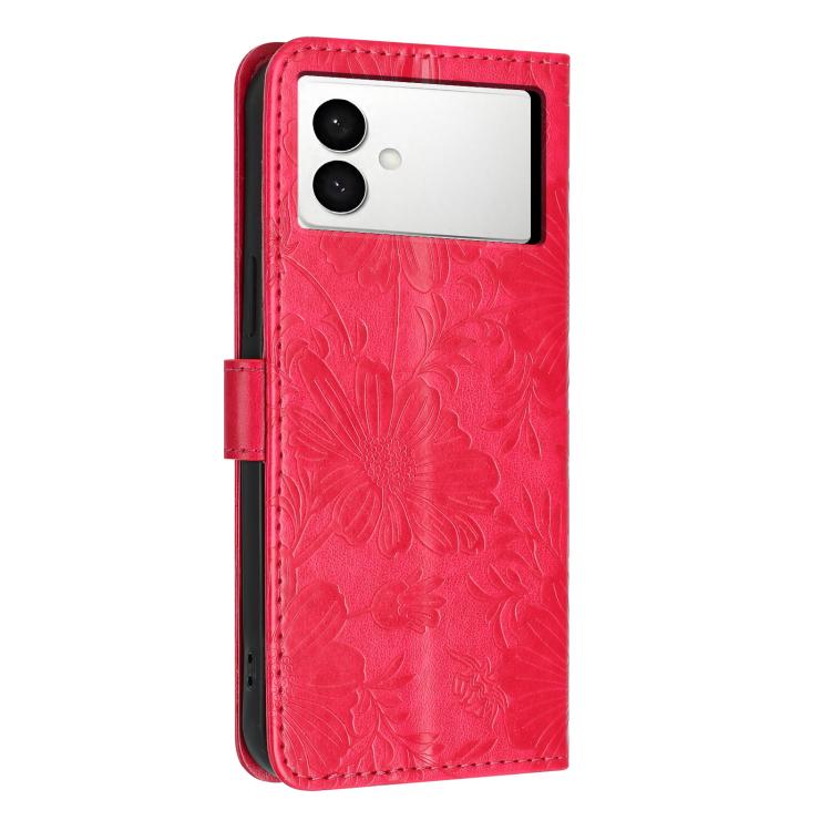 For Samsung Galaxy S26 Edge 5G Sunflower Embossed Vegan Leather Phone Case with Small Black Rope
