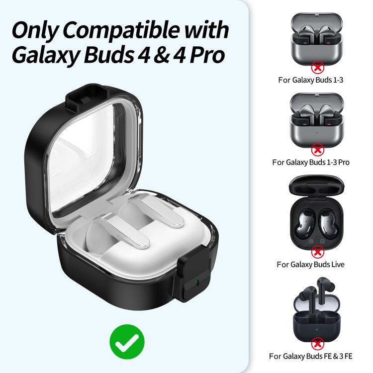 For Samsung Galaxy Buds4 / Buds4 Pro Clear Color Snap Closure PC Earphones Protective Case