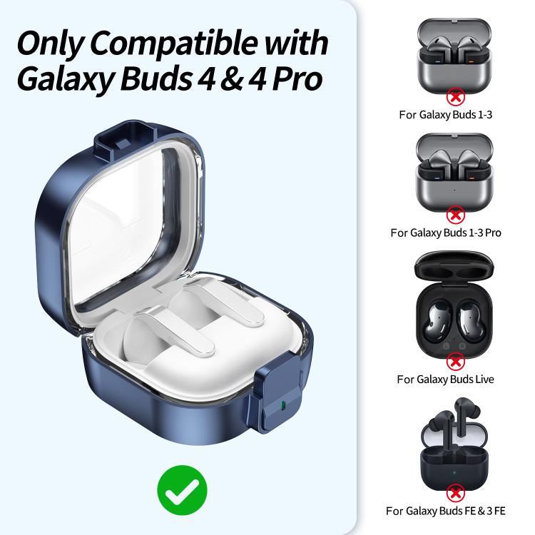 For Samsung Galaxy Buds4 / Buds4 Pro Clear Color Snap Closure PC Earphones Protective Case