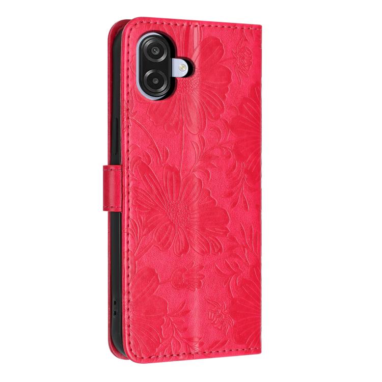 For Samsung Galaxy M06 5G Sunflower Embossed Vegan Leather Phone Case with Small Black Rope