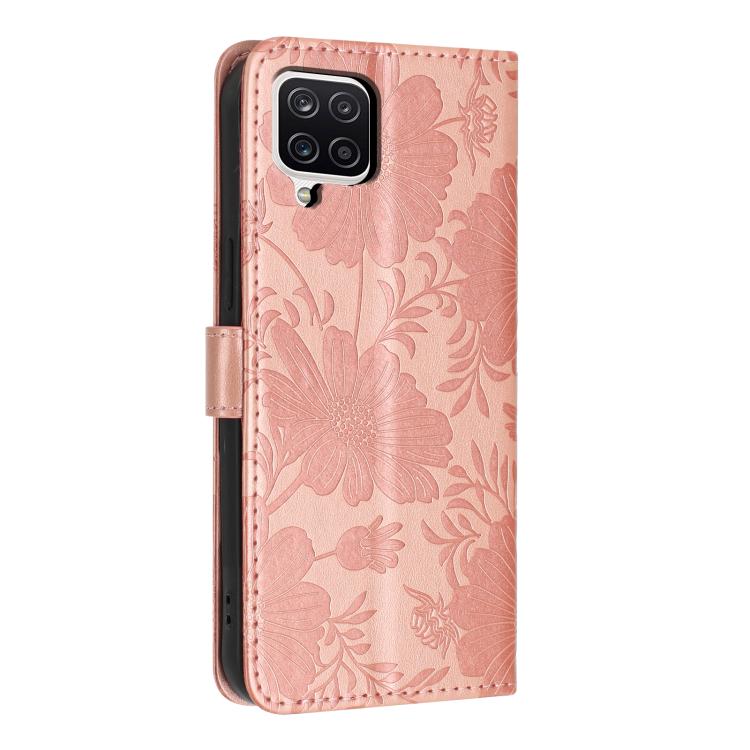 For Samsung Galaxy M33 Sunflower Embossed Vegan Leather Phone Case with Small Black Rope
