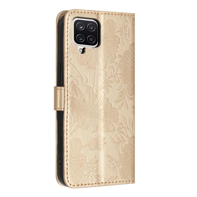 For Samsung Galaxy M33 Sunflower Embossed Vegan Leather Phone Case with Small Black Rope