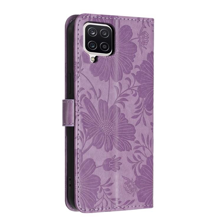 For Samsung Galaxy M33 Sunflower Embossed Vegan Leather Phone Case with Small Black Rope