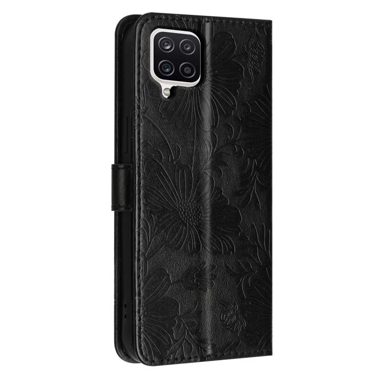 For Samsung Galaxy M33 Sunflower Embossed Vegan Leather Phone Case with Small Black Rope