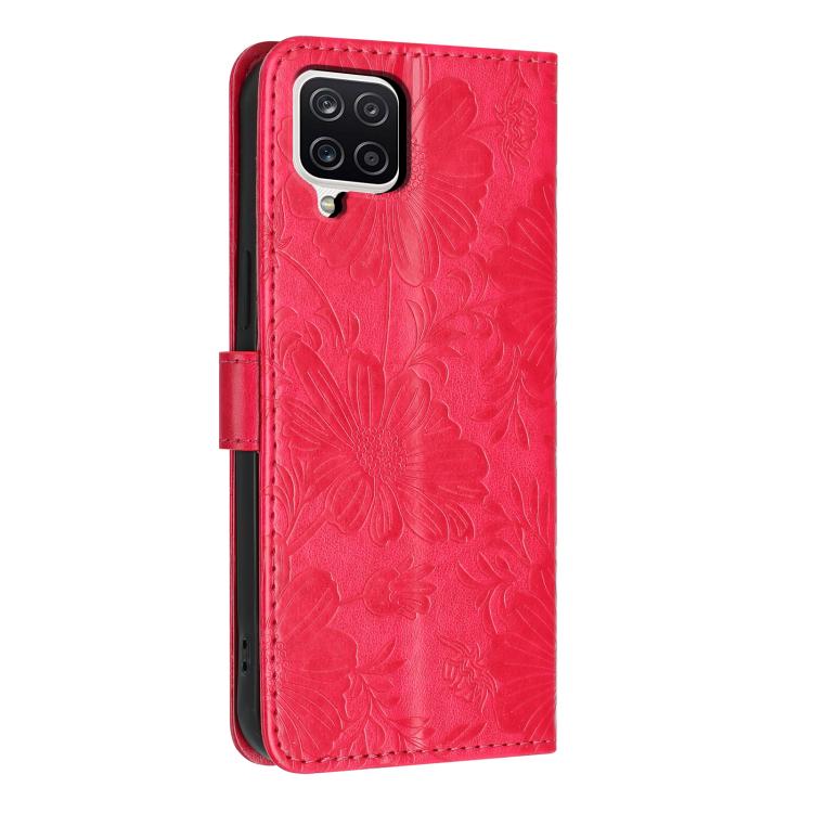 For Samsung Galaxy M33 Sunflower Embossed Vegan Leather Phone Case with Small Black Rope