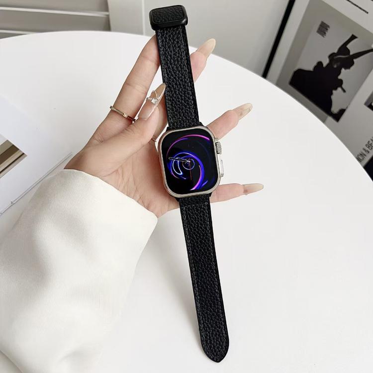 For Apple Watch 42 / 44 / 45 / 46 / 49mm xDfind Litchi Texture Vegan Leather Magnetic Buckle Watch Band
