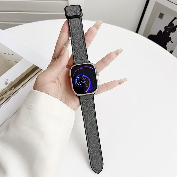 For Apple Watch 42 / 44 / 45 / 46 / 49mm xDfind Litchi Texture Vegan Leather Magnetic Buckle Watch Band