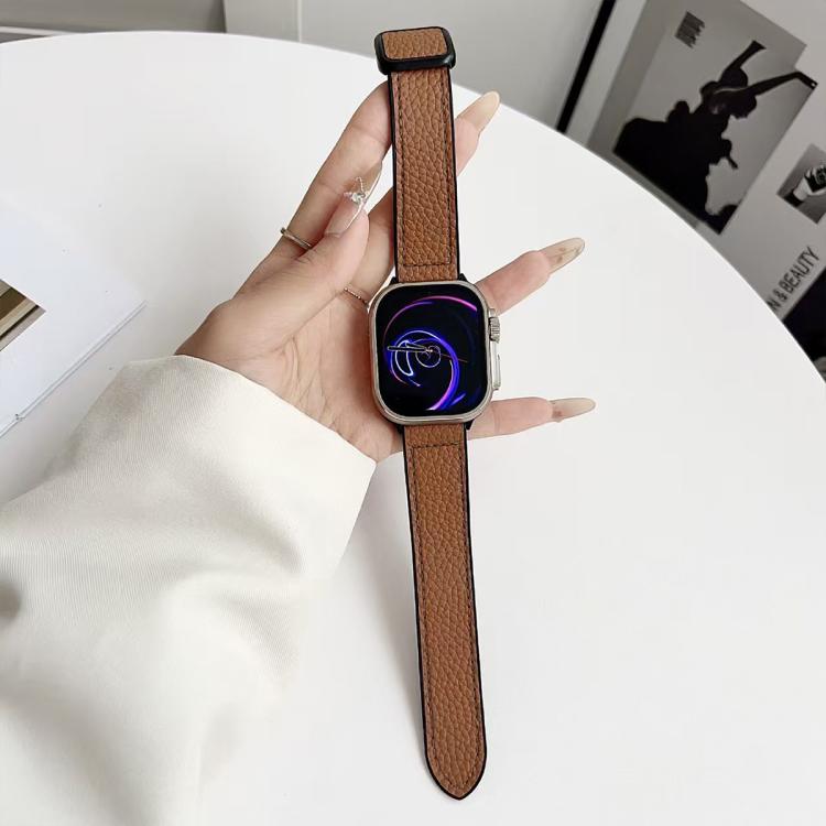 For Apple Watch 42 / 44 / 45 / 46 / 49mm xDfind Litchi Texture Vegan Leather Magnetic Buckle Watch Band