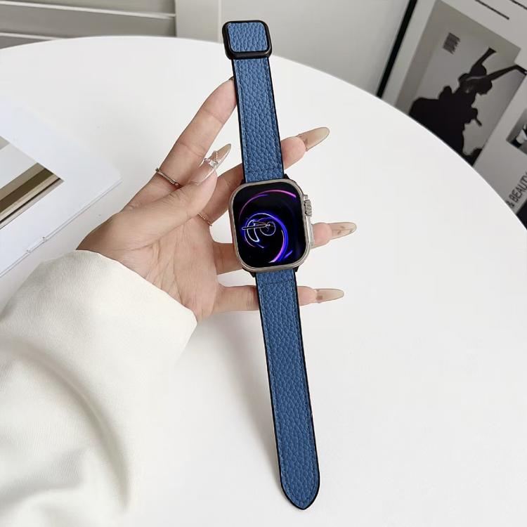 For Apple Watch 42 / 44 / 45 / 46 / 49mm xDfind Litchi Texture Vegan Leather Magnetic Buckle Watch Band