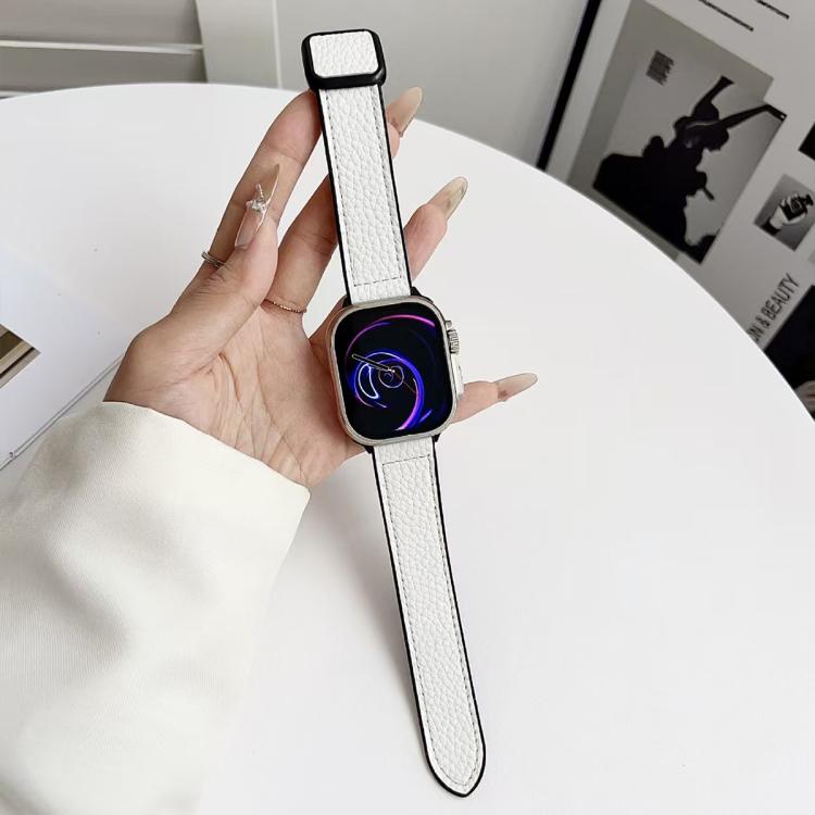 For Apple Watch 38 / 40 / 41 / S11 42mm xDfind Litchi Texture Vegan Leather Magnetic Buckle Watch Band