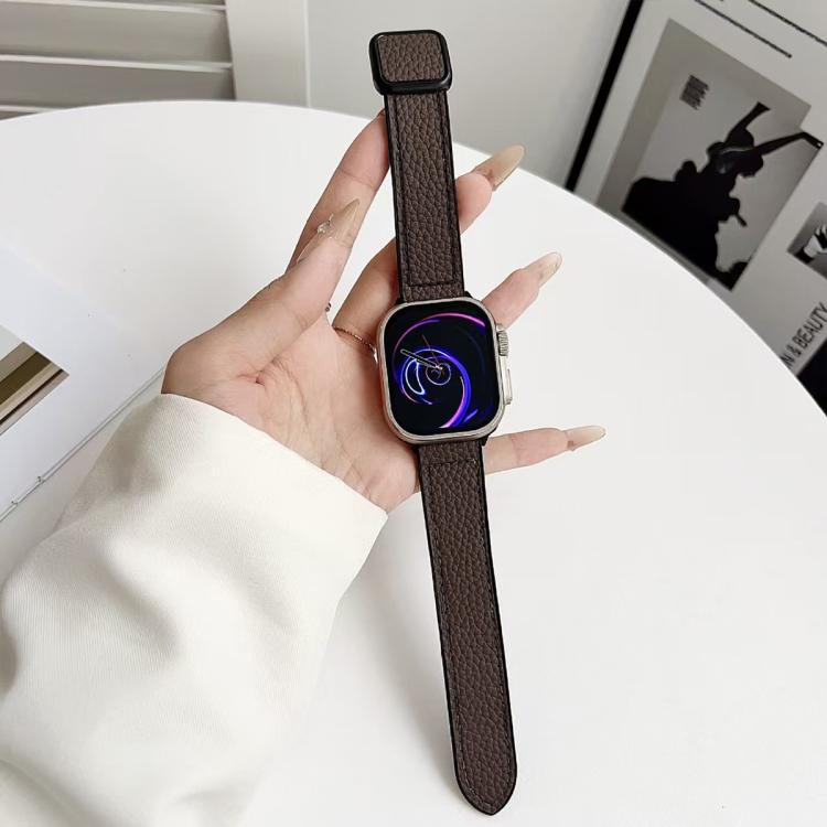 For Apple Watch 38 / 40 / 41 / S11 42mm xDfind Litchi Texture Vegan Leather Magnetic Buckle Watch Band