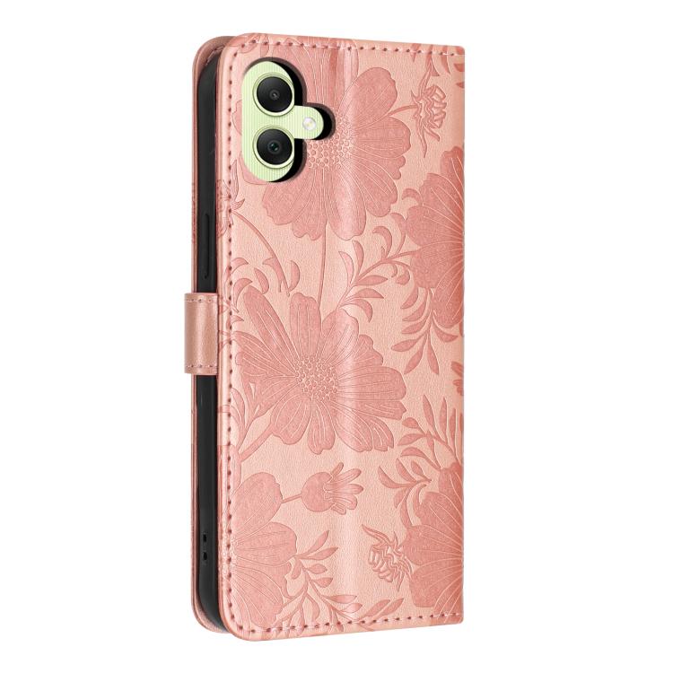 For Samsung Galaxy A05 Sunflower Embossed Vegan Leather Phone Case with Small Black Rope