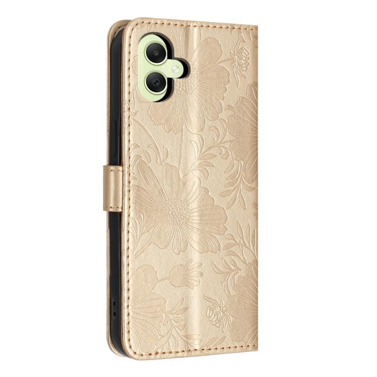 For Samsung Galaxy A05 Sunflower Embossed Vegan Leather Phone Case with Small Black Rope