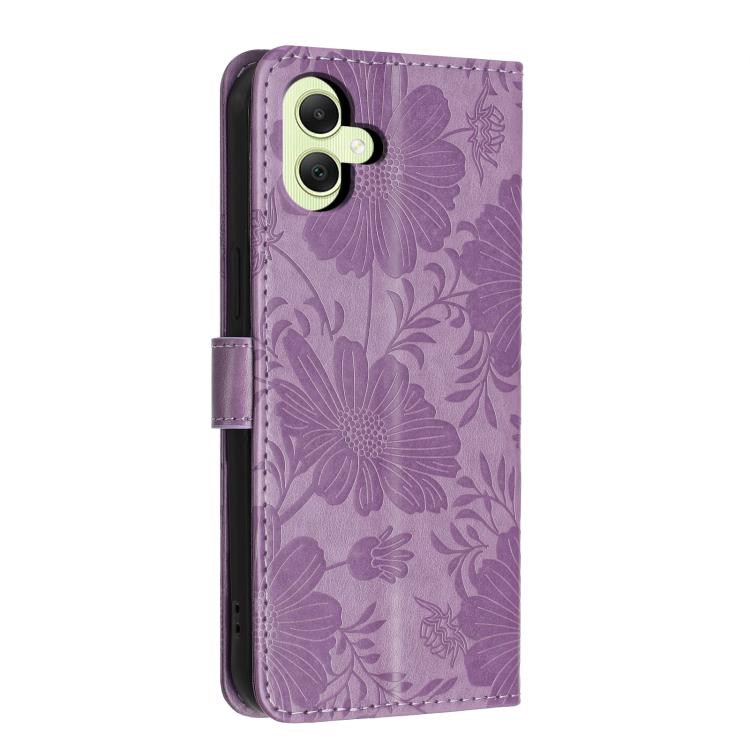 For Samsung Galaxy A05 Sunflower Embossed Vegan Leather Phone Case with Small Black Rope