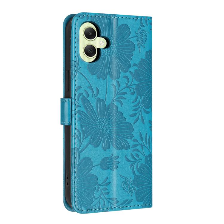 For Samsung Galaxy A05 Sunflower Embossed Vegan Leather Phone Case with Small Black Rope