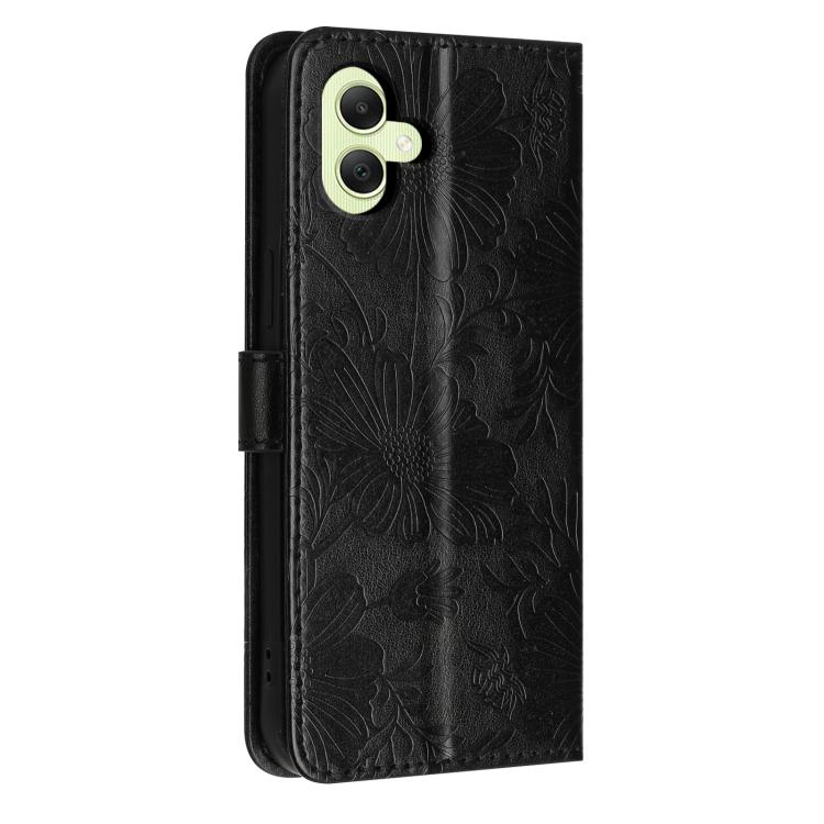 For Samsung Galaxy A05 Sunflower Embossed Vegan Leather Phone Case with Small Black Rope