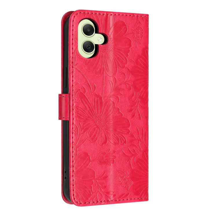For Samsung Galaxy A05 Sunflower Embossed Vegan Leather Phone Case with Small Black Rope