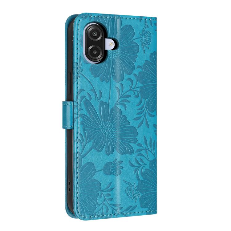 For Samsung Galaxy A06 4G Sunflower Embossed Vegan Leather Phone Case with Small Black Rope