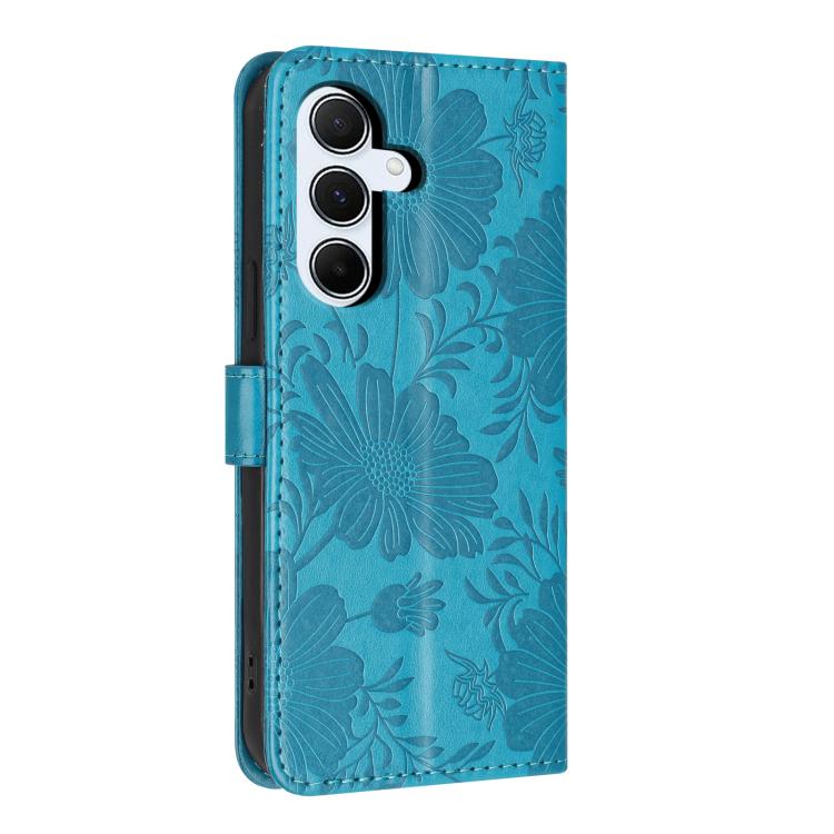 For Samsung Galaxy A26 5G / A17 5G Sunflower Embossed Vegan Leather Phone Case with Small Black Rope