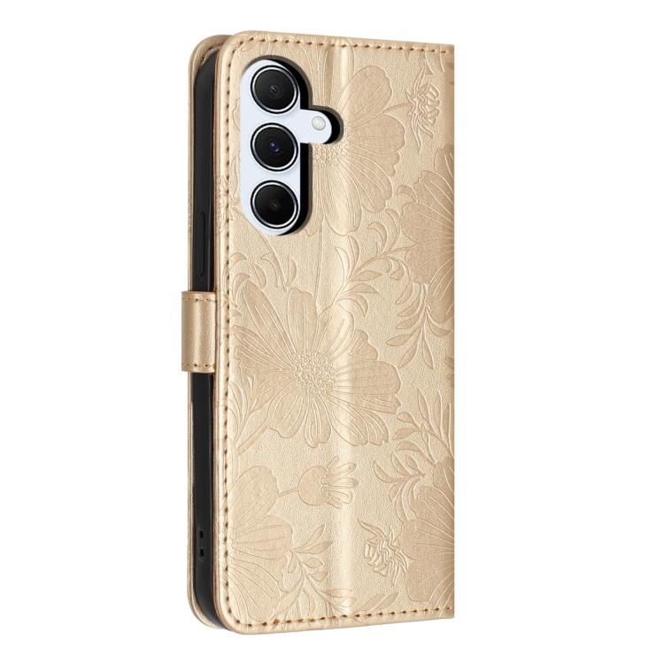 For Samsung Galaxy A34 5G Sunflower Embossed Vegan Leather Phone Case with Small Black Rope