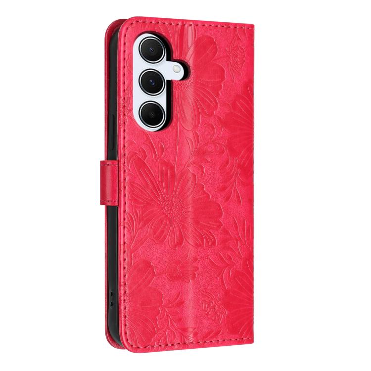 For Samsung Galaxy A34 5G Sunflower Embossed Vegan Leather Phone Case with Small Black Rope