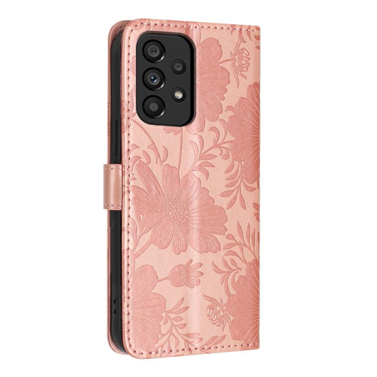 For Samsung Galaxy A53 5G Sunflower Embossed Vegan Leather Phone Case with Small Black Rope
