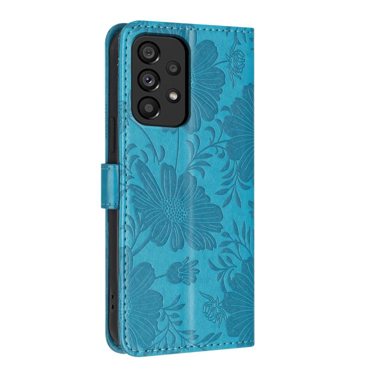 For Samsung Galaxy A53 5G Sunflower Embossed Vegan Leather Phone Case with Small Black Rope