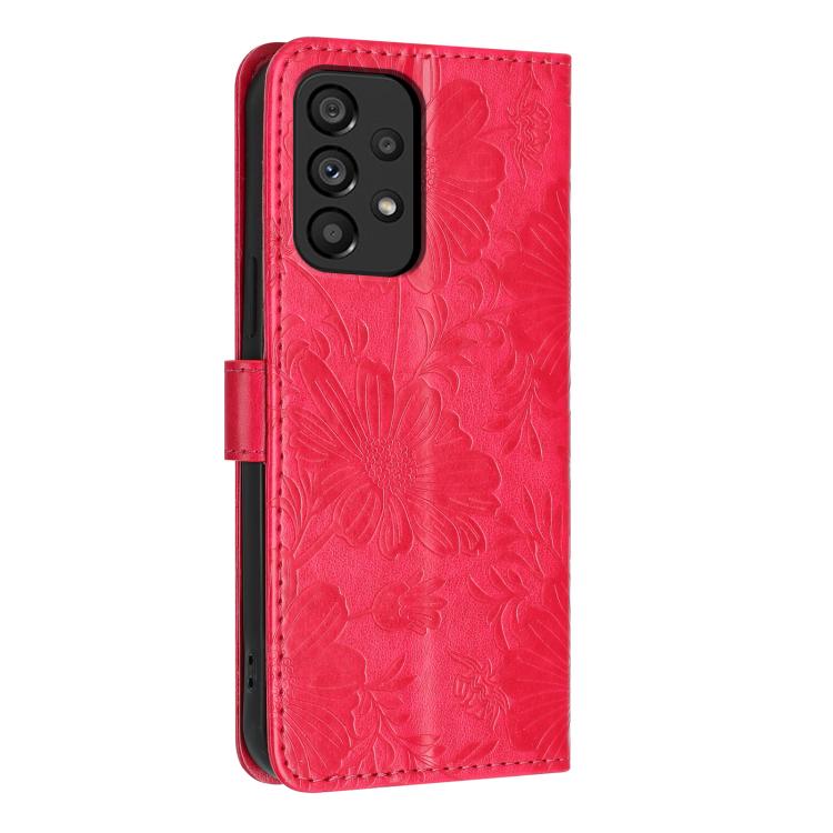 For Samsung Galaxy A53 5G Sunflower Embossed Vegan Leather Phone Case with Small Black Rope