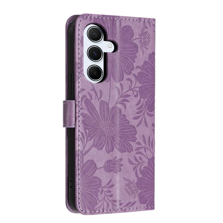 For Samsung Galaxy A54 5G Sunflower Embossed Vegan Leather Phone Case with Small Black Rope