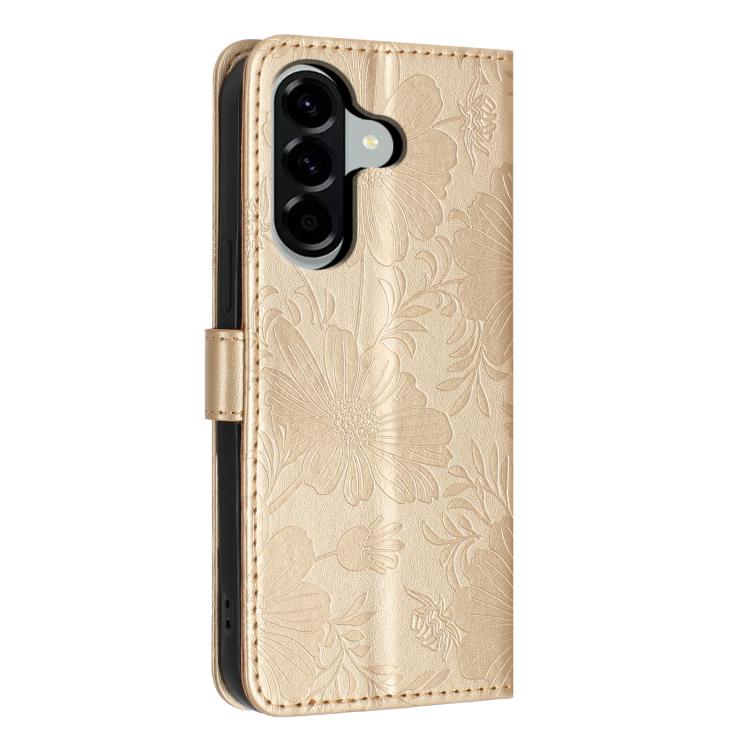 For Samsung Galaxy A56 5G Sunflower Embossed Vegan Leather Phone Case with Small Black Rope