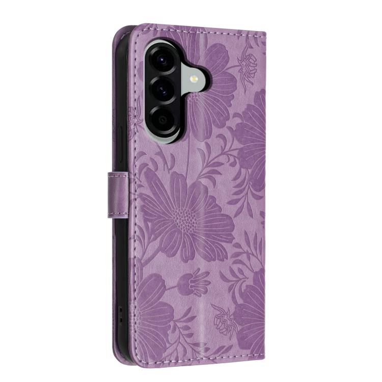 For Samsung Galaxy A56 5G Sunflower Embossed Vegan Leather Phone Case with Small Black Rope
