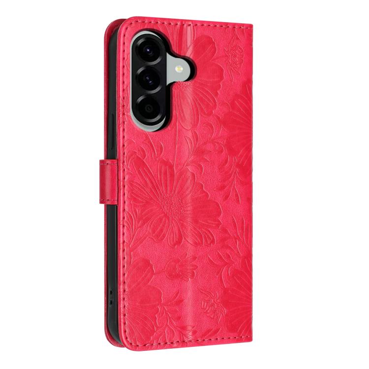For Samsung Galaxy A56 5G Sunflower Embossed Vegan Leather Phone Case with Small Black Rope