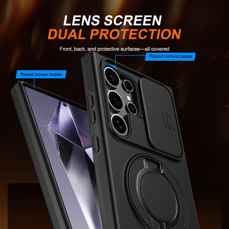 For Samsung Galaxy S24 Ultra 5G Camera Sliding Shield Magnetic Rotation Holder Phone Case
