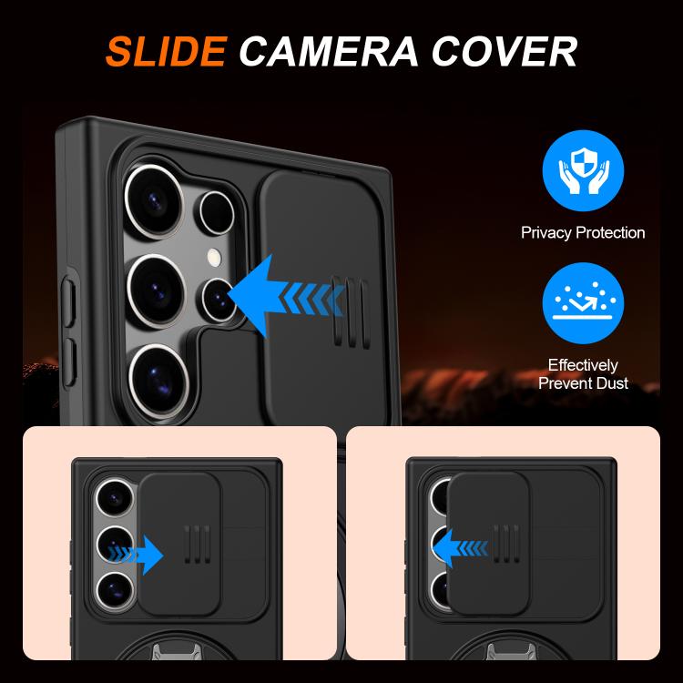 For Samsung Galaxy S24 Ultra 5G Camera Sliding Shield Magnetic Rotation Holder Phone Case