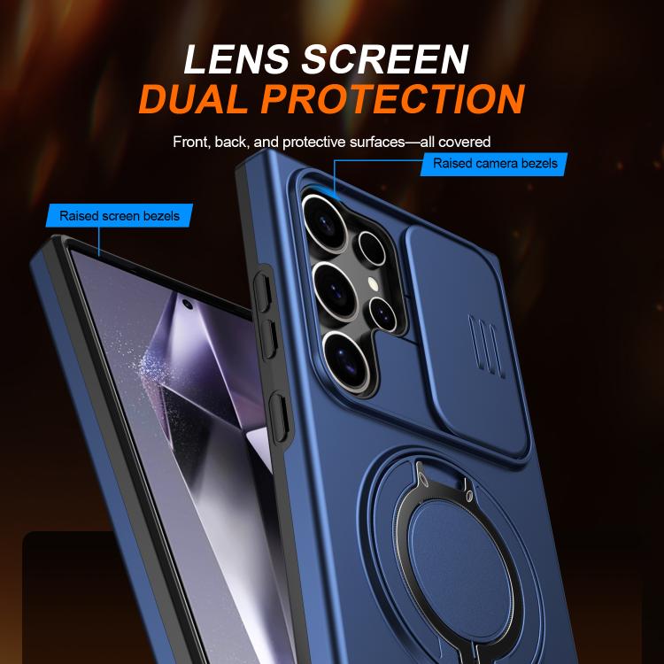 For Samsung Galaxy S24 Ultra 5G Camera Sliding Shield Magnetic Rotation Holder Phone Case