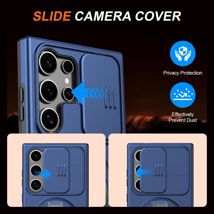 For Samsung Galaxy S24 Ultra 5G Camera Sliding Shield Magnetic Rotation Holder Phone Case