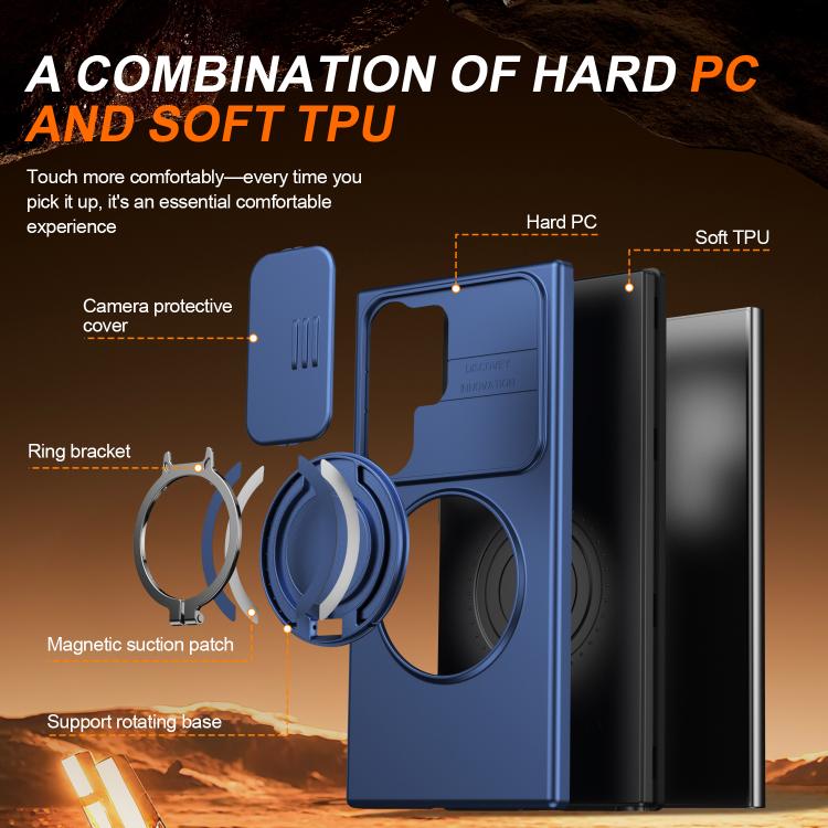 For Samsung Galaxy S24 Ultra 5G Camera Sliding Shield Magnetic Rotation Holder Phone Case