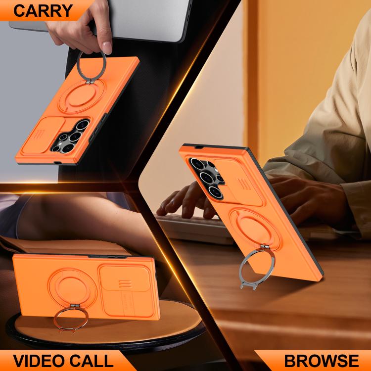 For Samsung Galaxy S24 Ultra 5G Camera Sliding Shield Magnetic Rotation Holder Phone Case