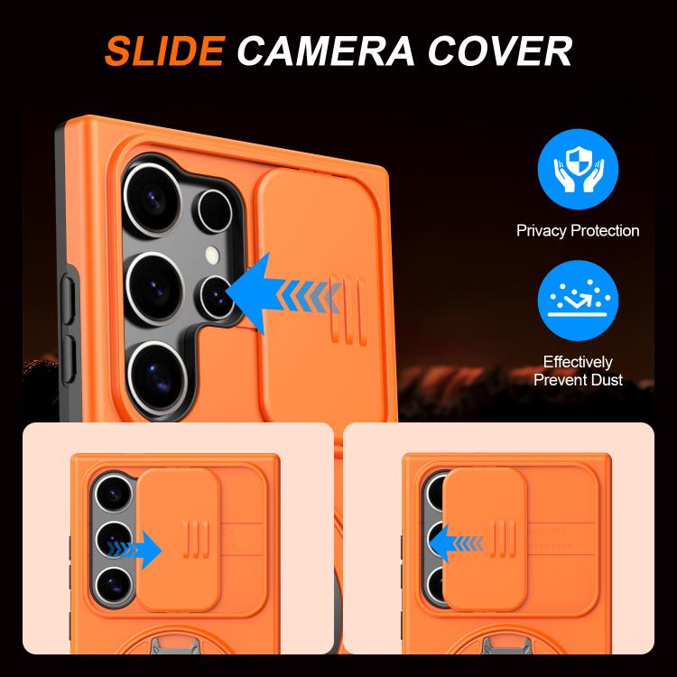 For Samsung Galaxy S24 Ultra 5G Camera Sliding Shield Magnetic Rotation Holder Phone Case
