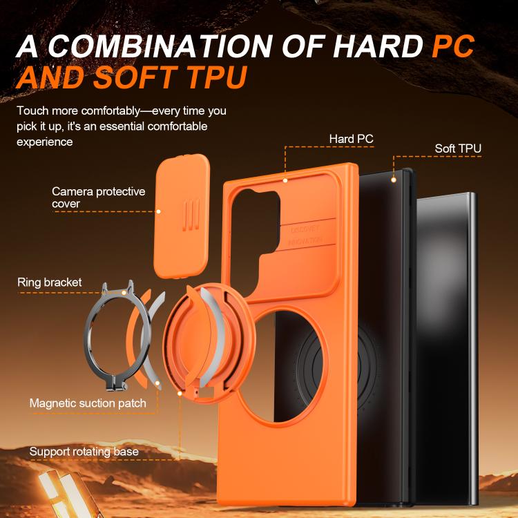 For Samsung Galaxy S24 Ultra 5G Camera Sliding Shield Magnetic Rotation Holder Phone Case
