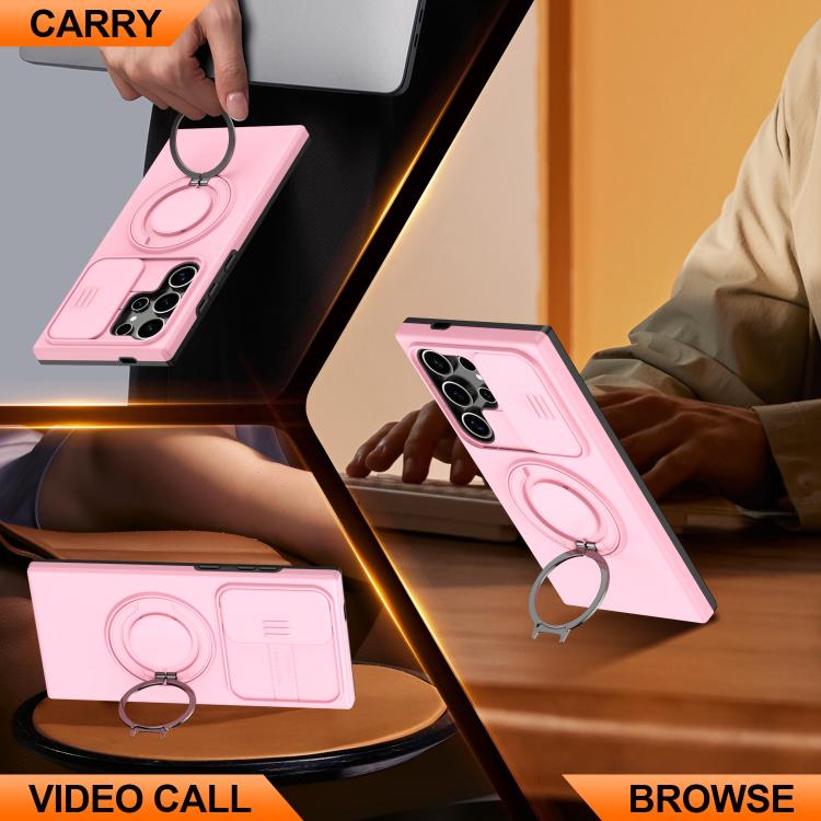 For Samsung Galaxy S24 Ultra 5G Camera Sliding Shield Magnetic Rotation Holder Phone Case