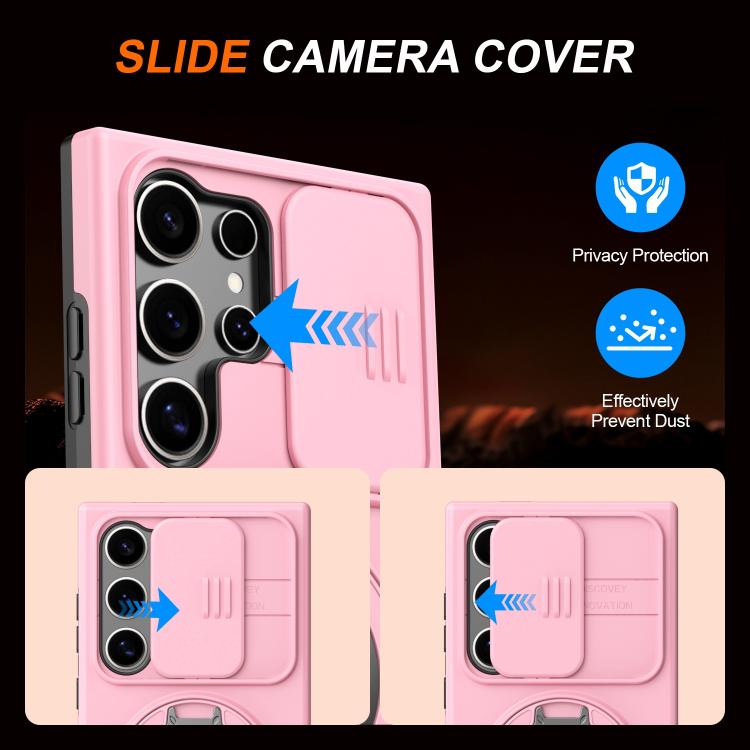 For Samsung Galaxy S24 Ultra 5G Camera Sliding Shield Magnetic Rotation Holder Phone Case