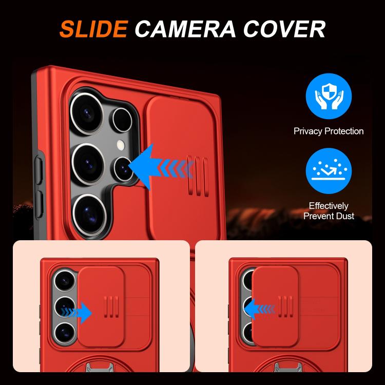 For Samsung Galaxy S24 Ultra 5G Camera Sliding Shield Magnetic Rotation Holder Phone Case