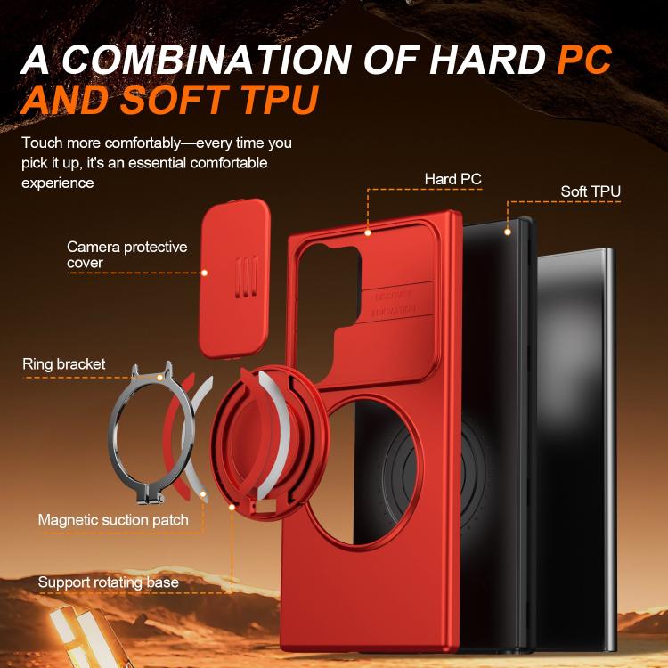 For Samsung Galaxy S24 Ultra 5G Camera Sliding Shield Magnetic Rotation Holder Phone Case