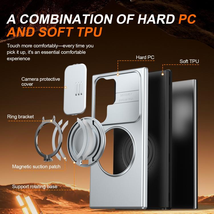 For Samsung Galaxy S24 Ultra 5G Camera Sliding Shield Magnetic Rotation Holder Phone Case