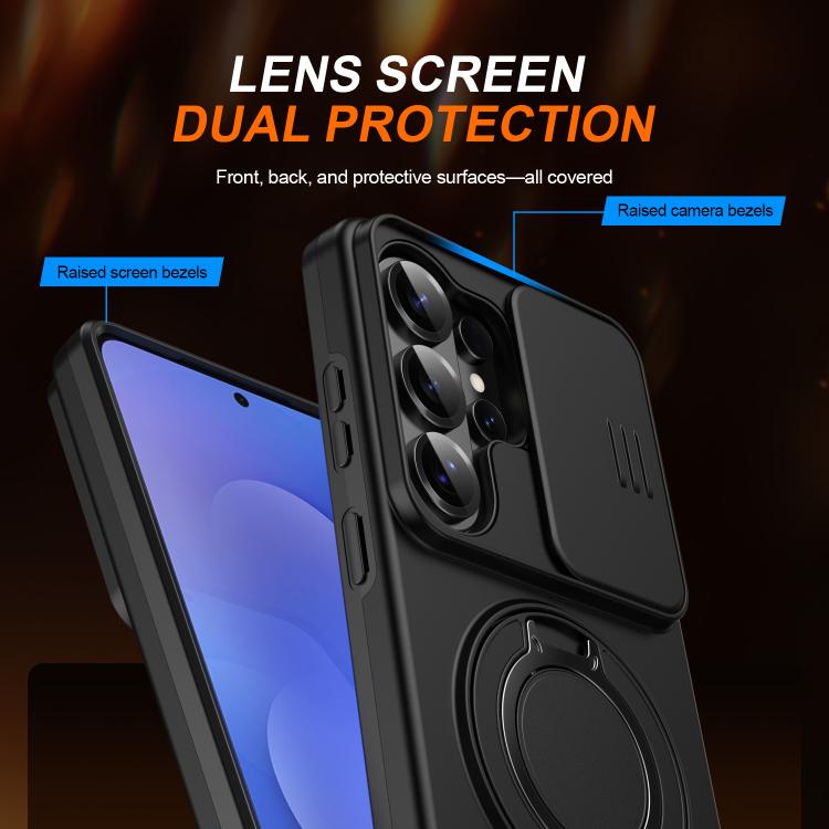 For Samsung Galaxy S25 Ultra 5G Camera Sliding Shield Magnetic Rotation Holder Phone Case