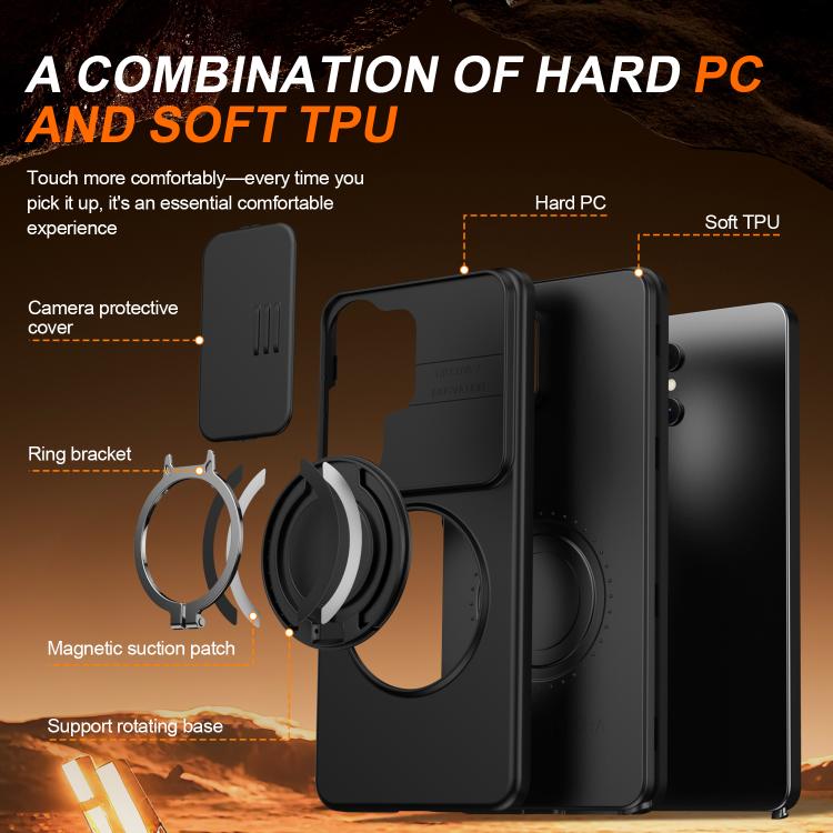 For Samsung Galaxy S25 Ultra 5G Camera Sliding Shield Magnetic Rotation Holder Phone Case